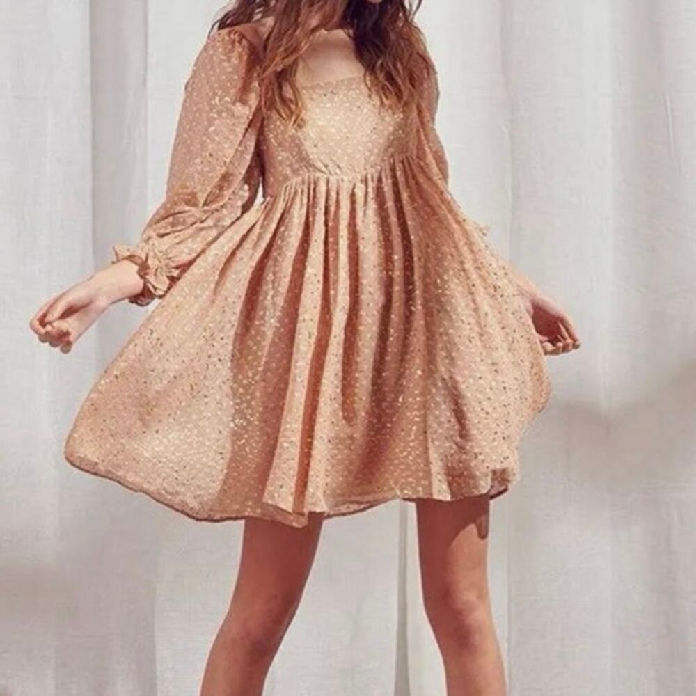 Storia Babydoll Gold Flaked Mini Dress Womens Size M Romantic Whimsical Fairy